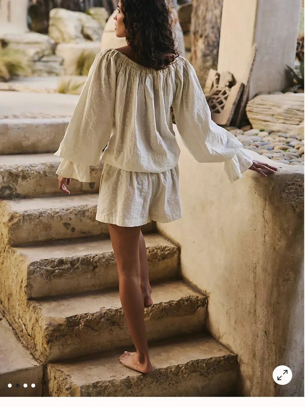 Free People Ivory Off-Shoulder Peasant Style Romper
